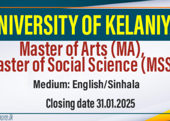 Master of Arts (MA) and Master of Social Science (MSS) degrees - University of Kelaniya