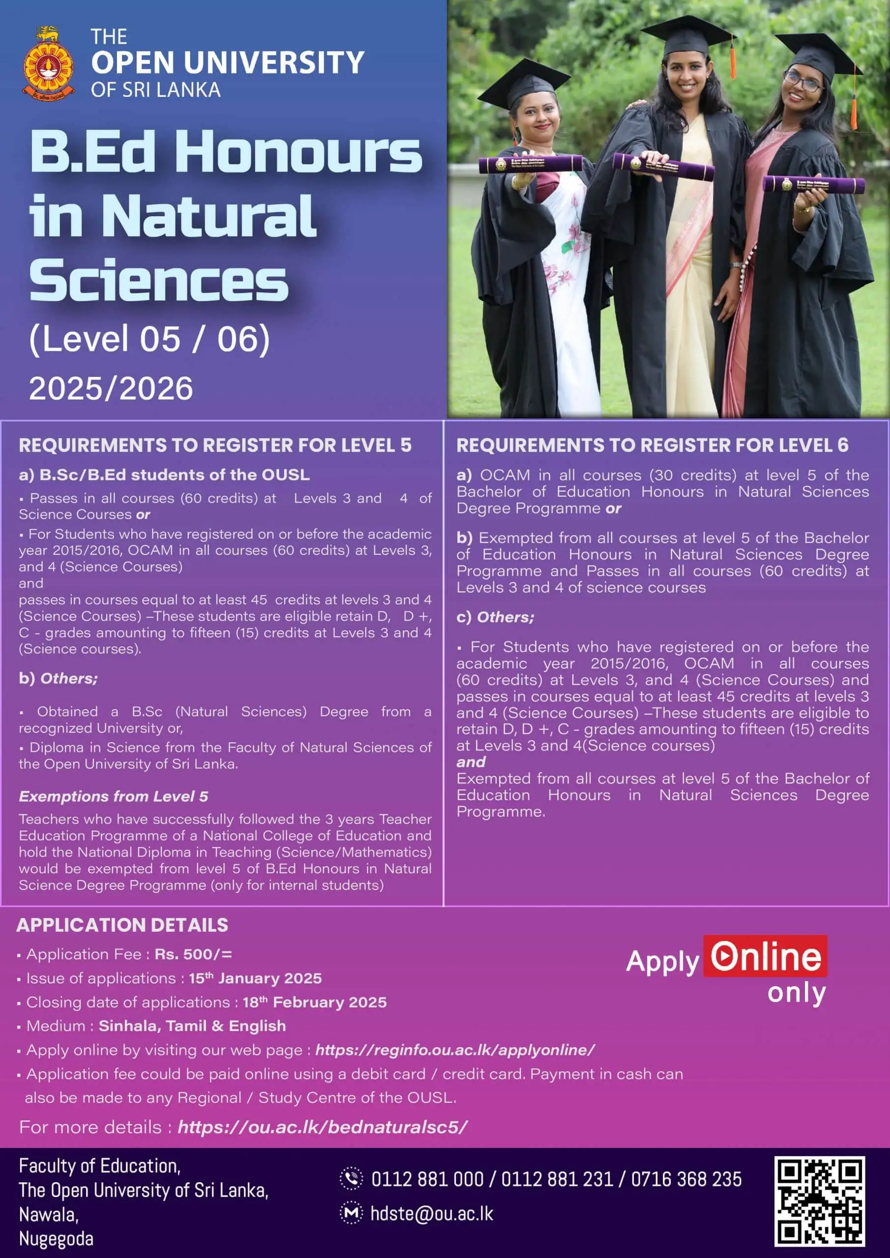 BEd Hons in Natural Sciences English Details