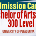 Admission Card - Examination in Bachelor of Arts - 300 Level