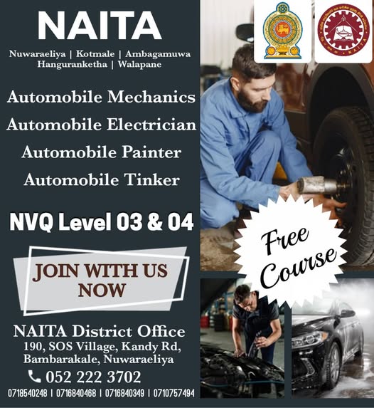 Free NVQ Automobile Courses by NAITA in Nuwara Eliya