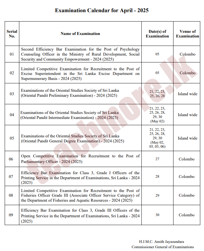 Exam Calendar April 2025 Released 