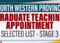 Graduate Teaching Appointment – Selected List Stage 3 – North Western (Wayamba) Province