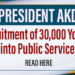 President Announces Recruitment of 30000 Youths into Public Service