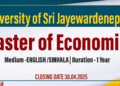 Master of Economics 2025 - University of Sri Jayewardenepura