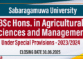 BSc Hons. in Agricultural Sciences and Management Under Special Provisions at Sabaragamuwa University