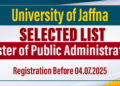Selection List for Master of Public Administration (Batch IV) - University of Jaffna