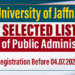 Selection List for Master of Public Administration (Batch IV) - University of Jaffna