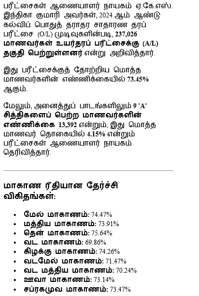 GCE O/L 2024 Results Details Tamil