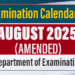 Examination Calendar for August 2025 (Amended)