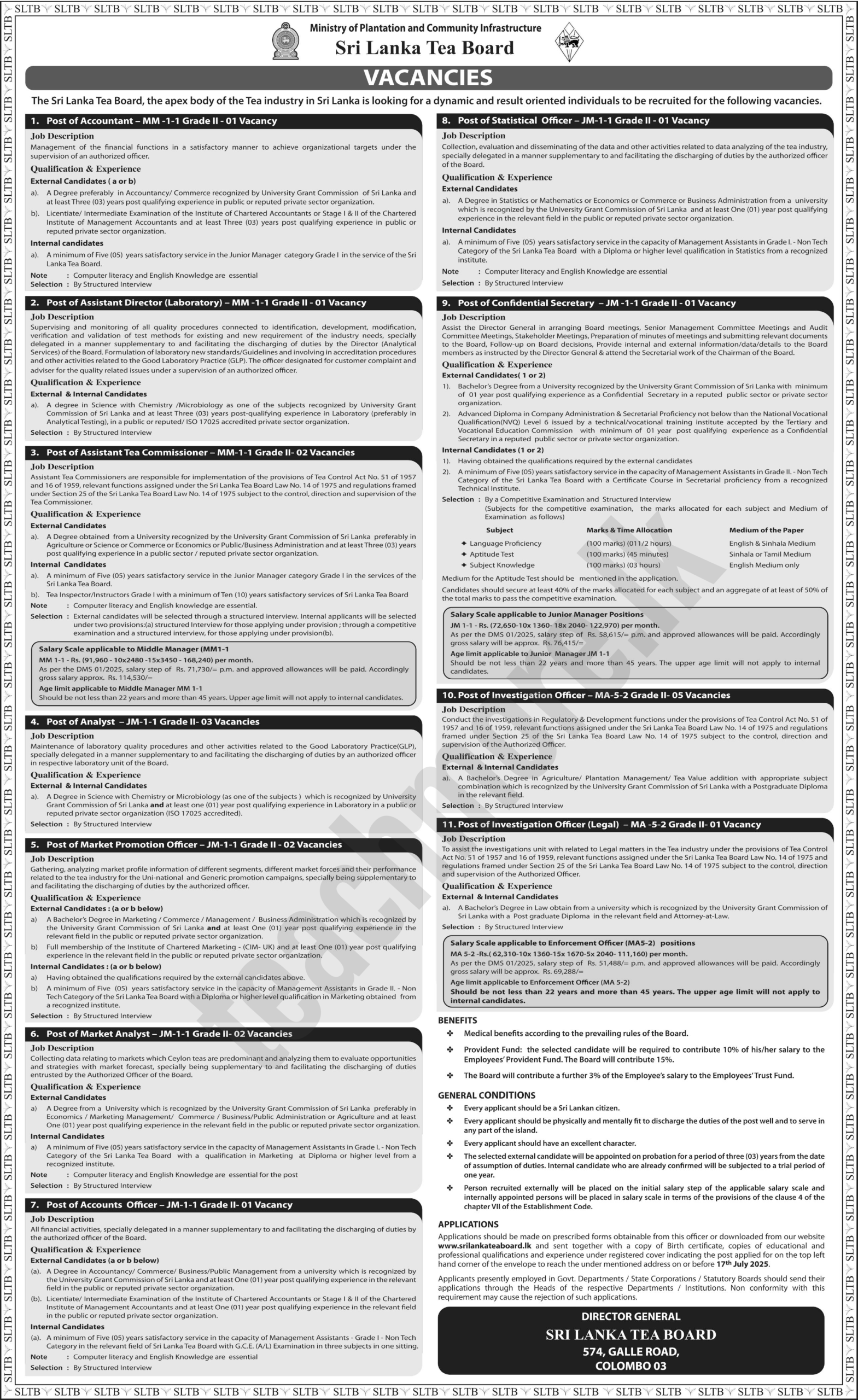 TEA BOARD VACANCIES 2025