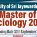Master of Sociology (One-Year) 2025 - University of Sri Jayewardenepura
