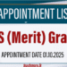 SLAS (Merit) Appointment List
