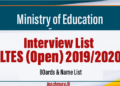 Interview List – SLTES (Open) 2019/2020)
