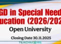 PGD in Special Needs Education (2026/2027 Intake)