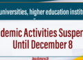 Academic Activities Suspended Until December 8 in all Universities