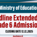 Deadline Extended for Grade 6 Admissions