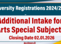 Additional Intake for Arts Special Subjects