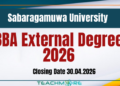 BBA External Degree 2026 - Sabaragamuwa University