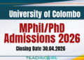 MPhil/PhD Admissions 2026 - University of Colombo
