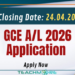 GCE A/L 2026 Application Closing