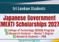Japanese Government (MEXT) Scholarships 2027