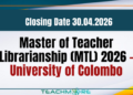 Master of Teacher Librarianship (MTL) 2026 - University of Colombo