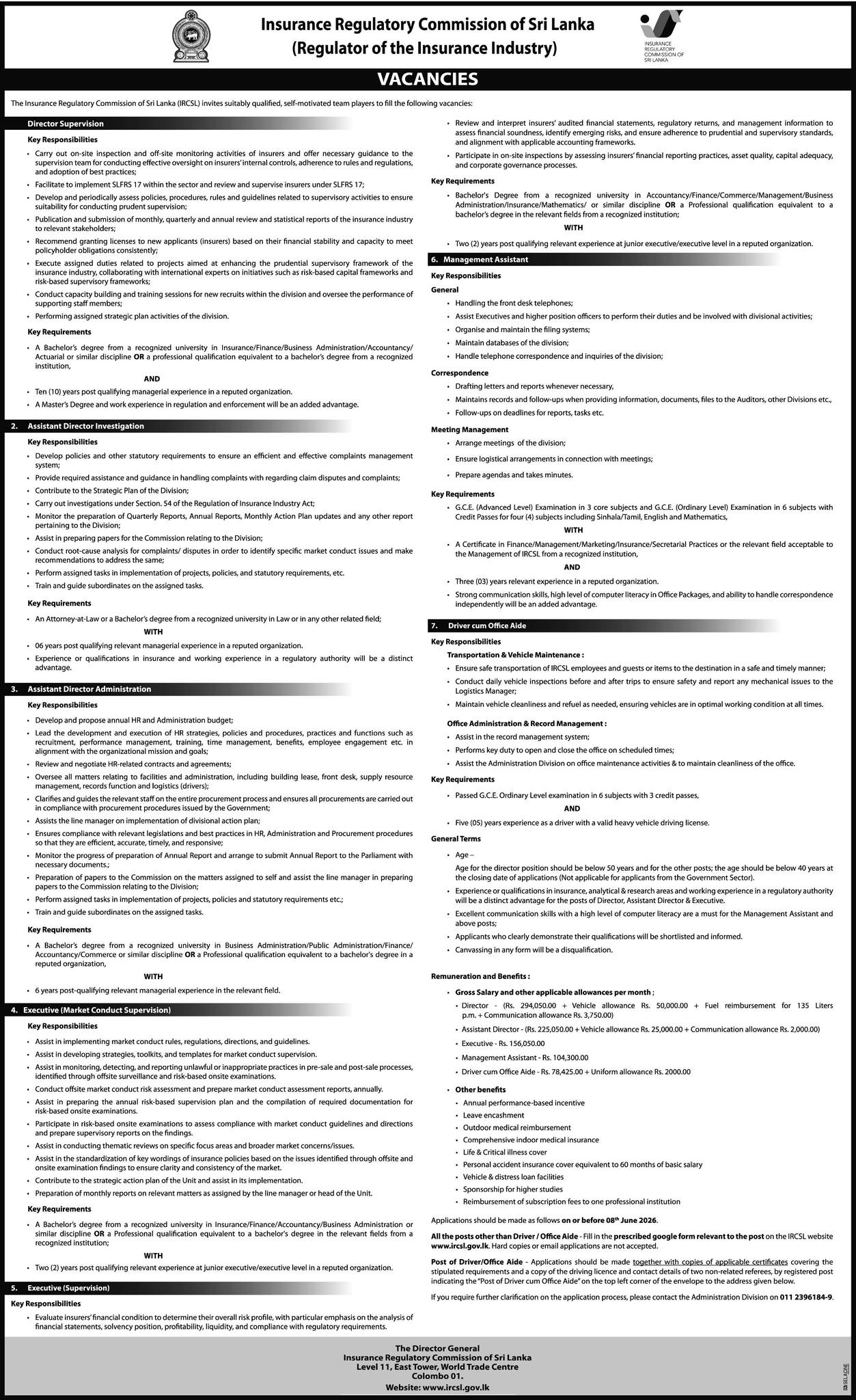 Job Vacancies at the Insurance Regulatory Commission of Sri Lanka (IRCSL)