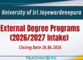 External Degree Programs (2026/2027 Intake) -University of Sri Jayewardenepura