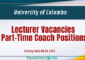 University of Colombo Vacancies 2026 – Lecturer & Part-Time Coach Positions