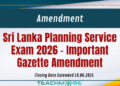Sri Lanka Planning Service Exam 2026