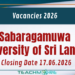 Academic and Technical Vacancies at Sabaragamuwa University of Sri Lanka
