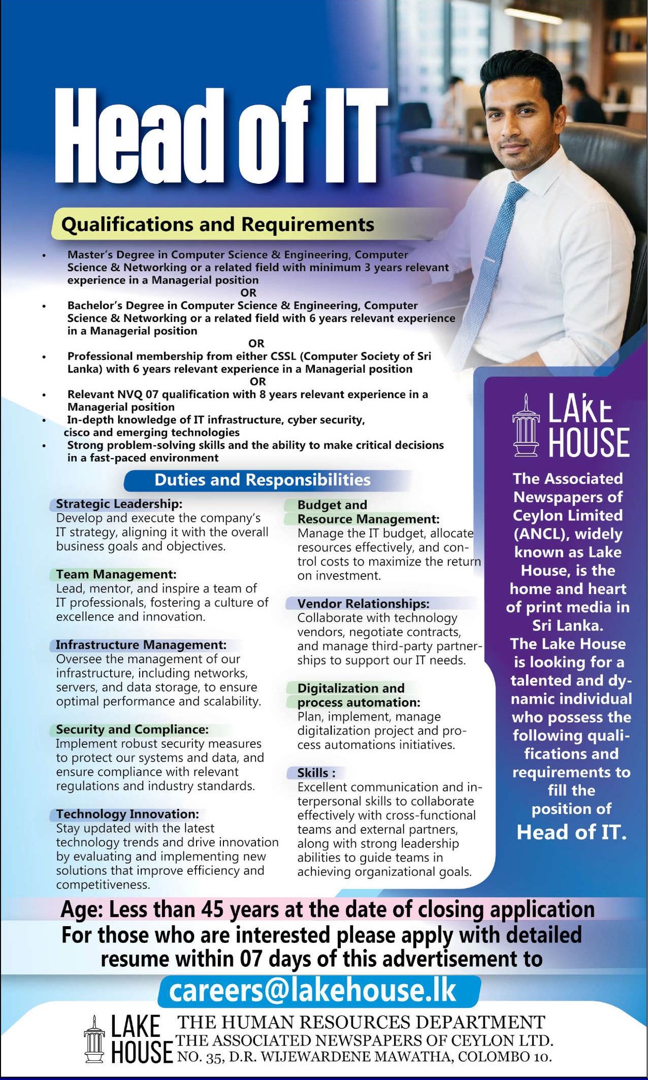 Lake House ANCL Proofreader English and Head of IT career opportunities