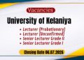 University of Kelaniya Lecturer Vacancies 2026