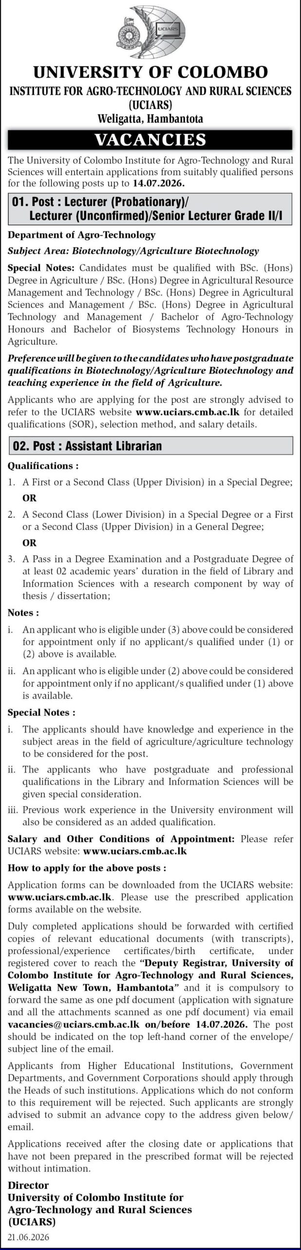UCIARS Vacancies 2026