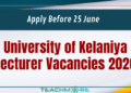 University of Kelaniya Lecturer Vacancies 2026