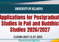 Postgraduate Studies in Pali and Buddhist Studies 2026