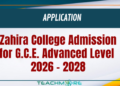 Zahira College Admission for G.C.E. Advanced Level 2026 – 2028