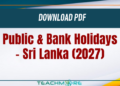 Public & Bank Holidays – Sri Lanka (2027)
