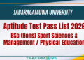 Sabaragamuwa University Aptitude Test Pass List 2026