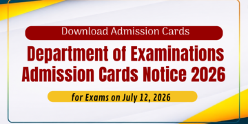 Department of Examinations Admission Cards Notice 2026 - July 12