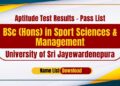 BSc Sport Sciences and Management Aptitude Test Results 2025/2026