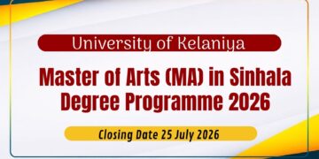 University of Kelaniya Master of Arts (MA) in Sinhala 2026