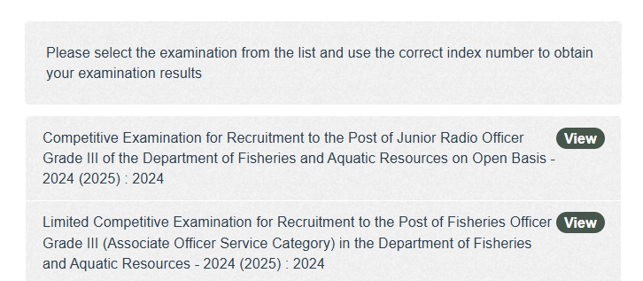 Junior Radio Officer and Fisheries Officer results 2026 – Department of Examinations Sri Lanka Grade III