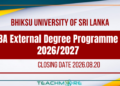 Bhiksu University of Sri Lanka BA External Degree Programme 2026