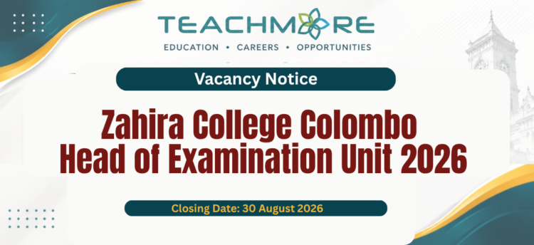 Zahira College Colombo Head of Examination Unit Vacancy 2026