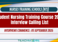 Student Nursing Training Course 2026 Interview Calling List