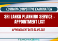 Sri Lanka Planning Service Appointment List 2026 — Common Competitive Examination Stage II