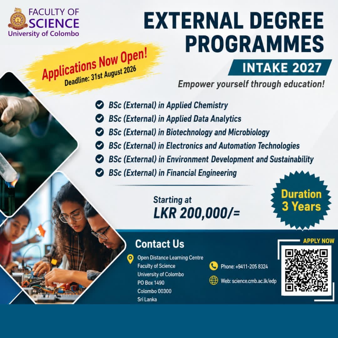 University of Colombo Faculty of Science External Degree Programmes 2027 admissions notice