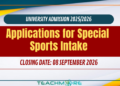 Applications for Special Sports Intake