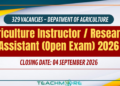 Agriculture Instructor / Research Assistant Vacancies (Open Exam) 2026